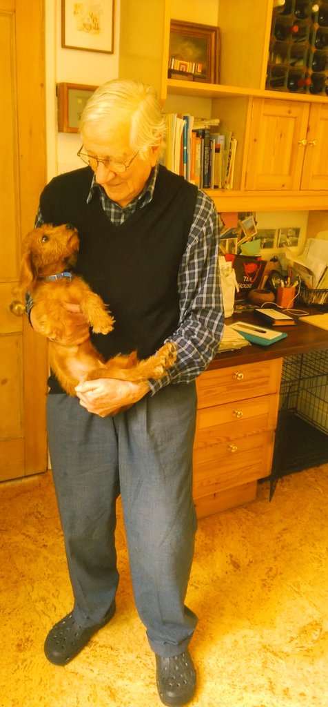I learned that Horace (Barlow) passed away. He was a visionary, a neurotheory pioneer. I feel terrible since I had promised him a draft based on our discussion and only managed to rewrite and put it in the bin 5 times. Here is the last pic I have of him w his (then) new puppy