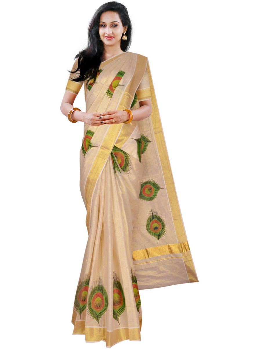 TRADITIONAL REGIONAL SAREES OF INDIA*********************************************15/16SAREE NAME- KASAVUPLACE- KERALA** saree characterized by thick golden border  #SareeTwitter