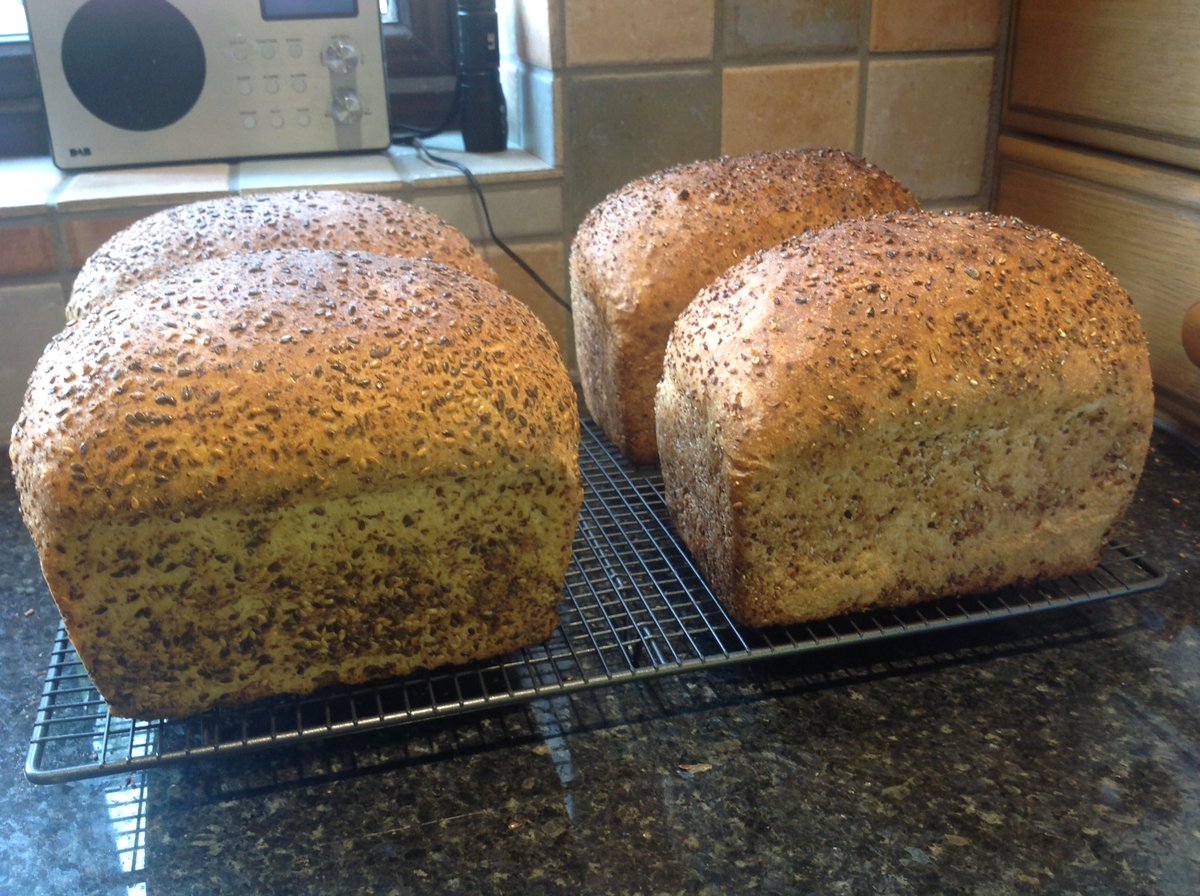 Breadofcourse's tweet photo. Two Flax seed and two Granary style yeasted tins today https://t.co/RFQQ169eiH
