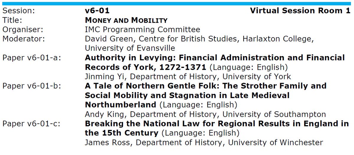 I’m really excited to give a paper at IMC Leeds for the first time. Tomorrow 14.15 I am going to talk about my research on financial records of Medieval York.

<a href="/IMC_Leeds/">IMC_Leeds</a> #vIMC2020 #IMC2020