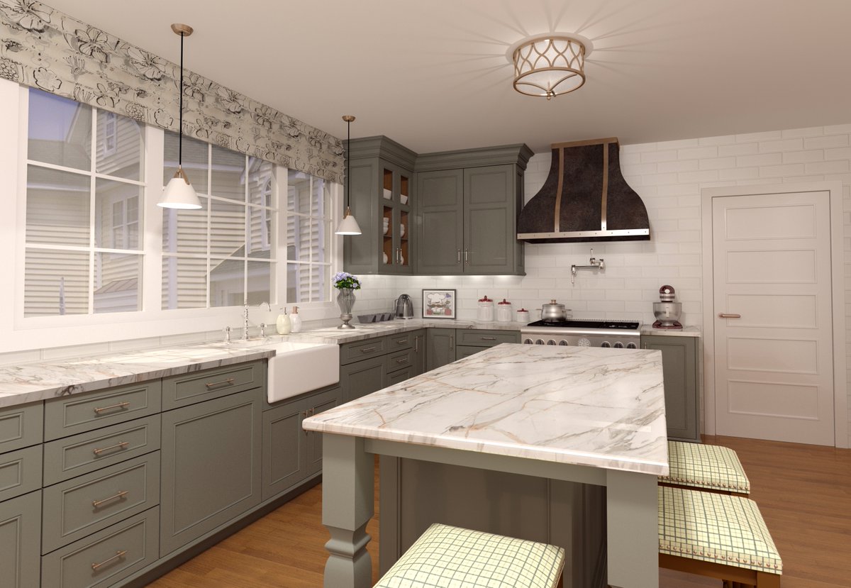 autokitchen's tweet photo. A kitchen render with @Benjamin_Moore Intrigue painted cabinets https://t.co/M98tmNIdj7