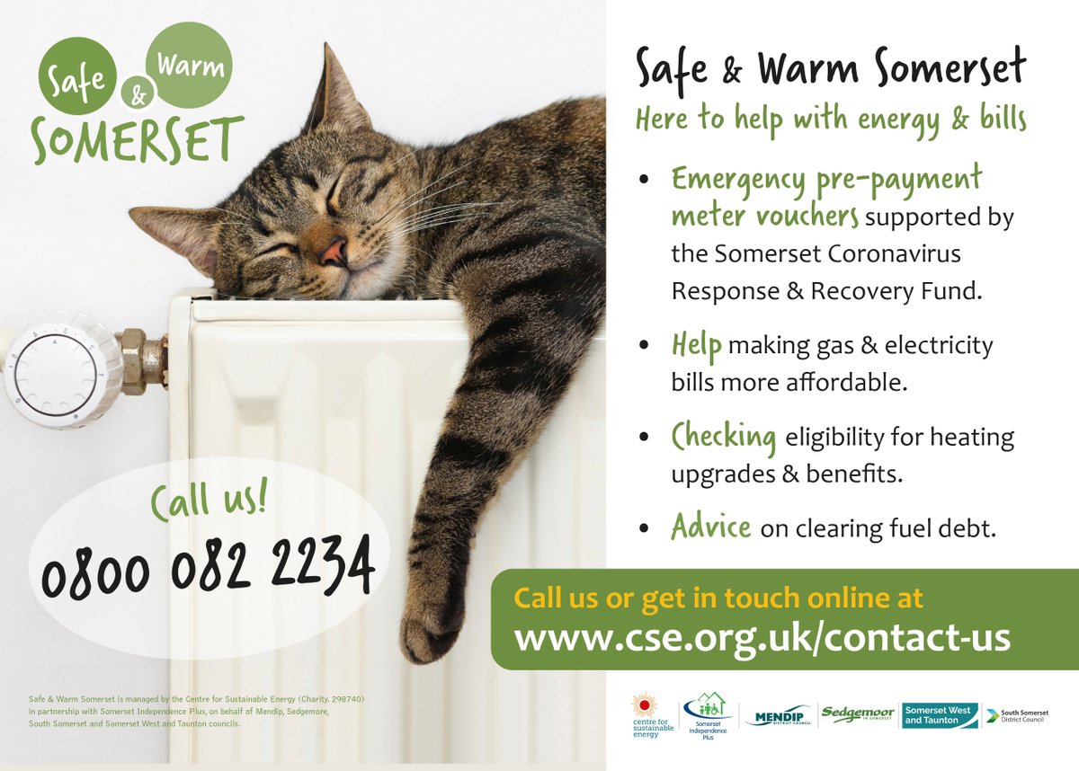 StreetCSG's tweet photo. The @CSE_HomeEnergy run a service to helping in #Somerset who may need help with energy #bills or keeping warm at home. You can contact them directly, they also take referrals if you think that someone may be in need of help. More info at https://t.co/zwAIkjTkhc
#supportingstreet https://t.co/KDccn7FTHK