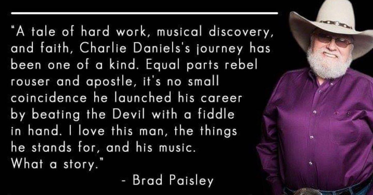 BradPaisley's tweet image. I wrote these words for Charlie’s biography. They ring even more true now.
I’m so sad he’s gone. 
We have so many memories together, and I am so blessed to have known him.
Rest In Peace my friend. We love you. @CharlieDaniels