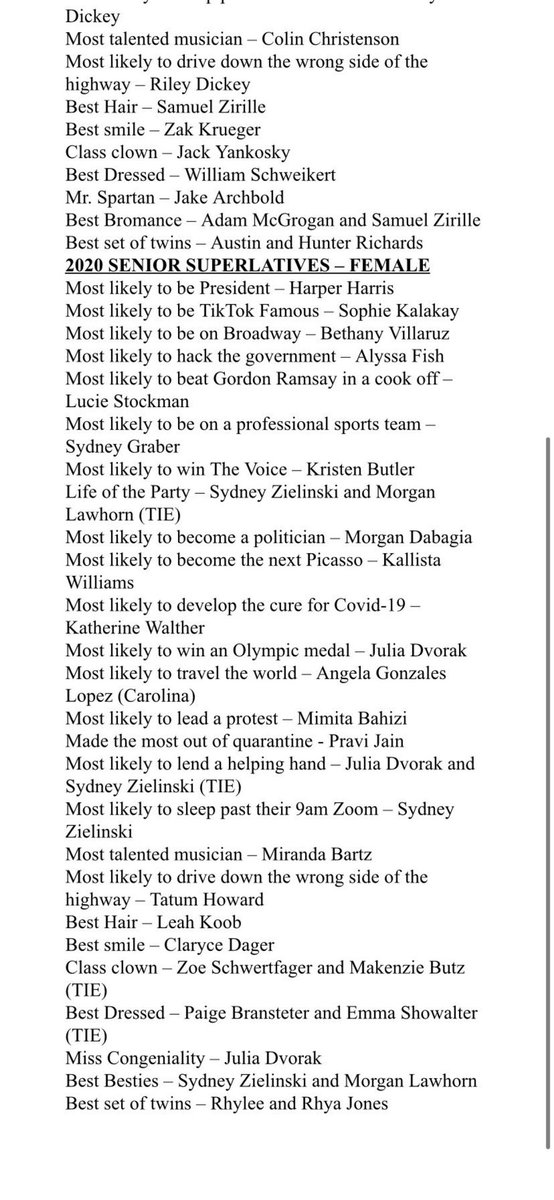 ⚜️HOMESTEAD SENIOR SUPERLATIVES⚜️

Due to changes this school year the announcement for these has been delayed however they are finally here!

Winners will receive yard signs contact Harper Harris via harper.harris@students.sacs.k12.in.us for pick up.

Congratulations Spartans!