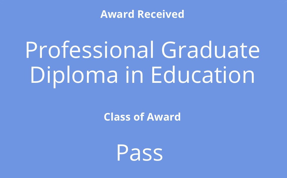 MissO_Maths's tweet photo. Officially passed my PGDE 🥳🍾 and what a year it’s been! Will definitely be having a tipple or two this evening 🥂 https://t.co/G2sjTYYPGe
