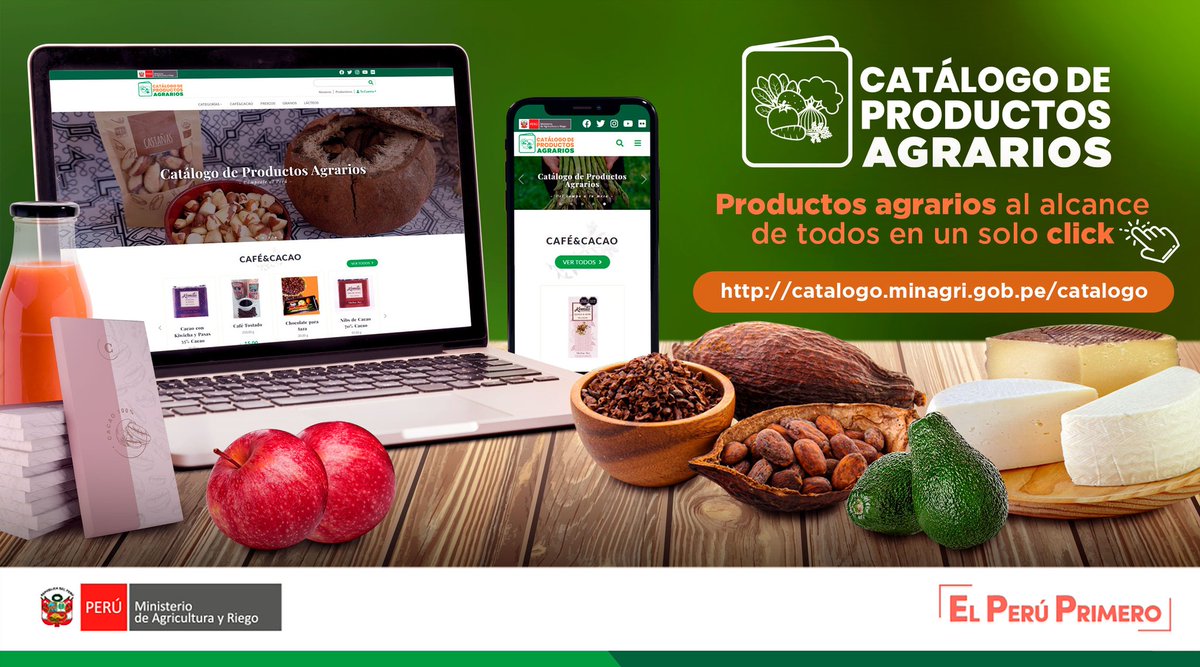 midagriperu's tweet photo. ¡Lanzamos el catálogo virtual de productos agropecuarios! 🙌🏼
La plataforma permite que pequeños productores dedicados a la agricultura familiar, difundan sus productos. 🥔☕️🍅
✔️ Ingresa aquí: https://t.co/JxAowancq0. https://t.co/z49w1qadRa