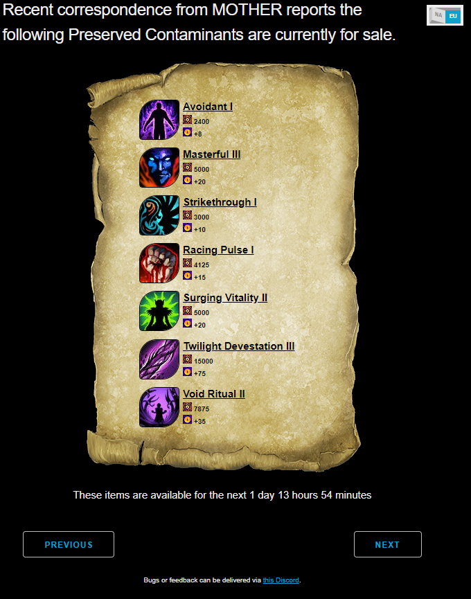 artix's tweet photo. Easily find out what corruption currently being sold by MOTHER and when your favorite is poping up next time.
https://t.co/gg3VvEKPvS

#worldofwarcraft #warcraft #wow https://t.co/UcmHf8qXjB