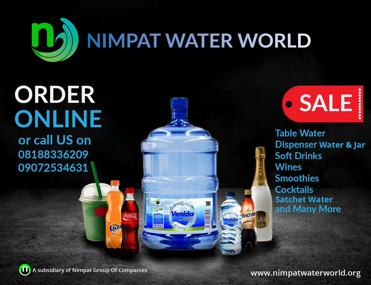 NimpatGroup's tweet photo. From premium water produced under very stringent Health conscious processes, to Healthy Juice Drinks and Soft Soda Drinks, Wines and many more .
Order now @ https://t.co/GWR9oMWJqB or 
Call Us 08188336209 09072534631 https://t.co/iwt8R9LSar