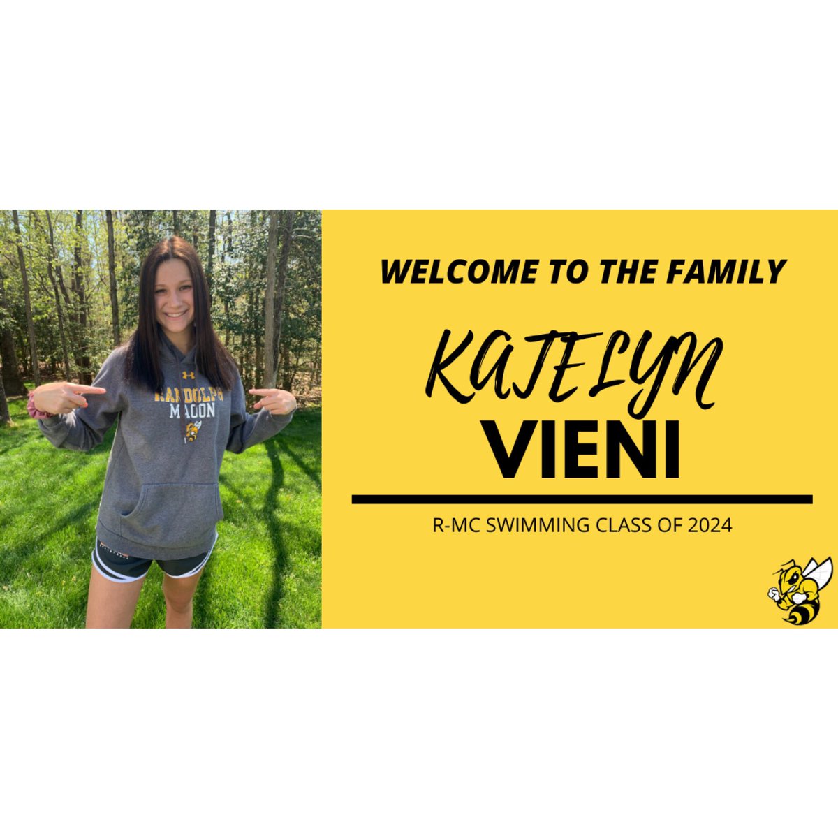 Welcome to the Yellow Jacket Family, KATELYN VIENI! 
•Hometown: Mechanicsville, VA 
•Interest: Major in Clinical Pyschology and Criminology, Minor in Music 
•Specialty: Breaststroke, 200 IM
•Hype-up song: Free Bird guitar-solo x Lynyrd Skynyrd 
#GoJackets 🐝