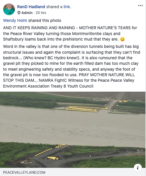 ..Keeping in mind that secrecy is high at  #SiteC & it's hard for info to break through the opacity, especially now with more social distancing, have a look at this report by a Peace area resident in the "Say NO to Site C Dam!" Facebook group.  #bcpoli  https://www.facebook.com/groups/5491717354/permalink/10161539463027355/