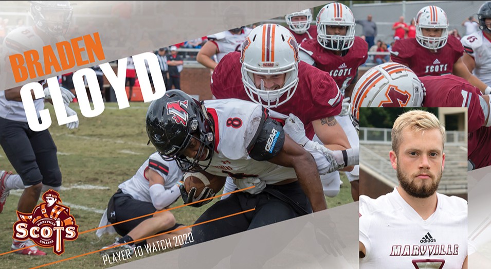MCScots's tweet photo. Braden Cloyd has excelled on the gridiron as a quarterback, receiver, and defensive back over the past three seasons. This Knoxville, Tennessee native’s athleticism helped him lead MC with three interceptions and a dozen tackles last season. Go Scots! #ScotsNation https://t.co/wsROT8gU3S