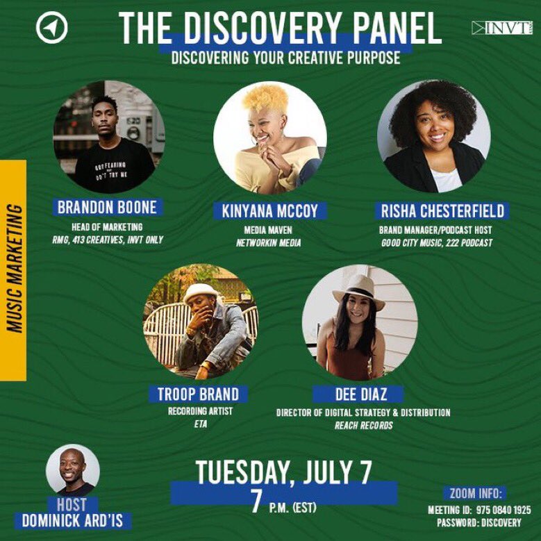 InvtOnly's tweet image. Round 3 of #DiscoveryPanel is tomorrow! This week we’ll be discussing Music Marketing! 📨📍

RSVP: bit.ly/2ZEJYjR
