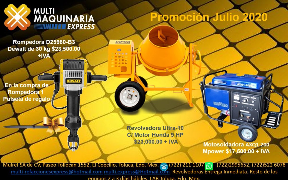 MULTIREFACCION's tweet photo. #PromoJulio Venta y Renta de Equipos de construcción. ¡¡No te lo pierdas!! - https://t.co/hkGR9ucTb9 #Equipando Constructores #MultiMaquinaria (722) 211 1107 (722) 299 5652 (722) 522 6078 https://t.co/qjjpnpbfUe