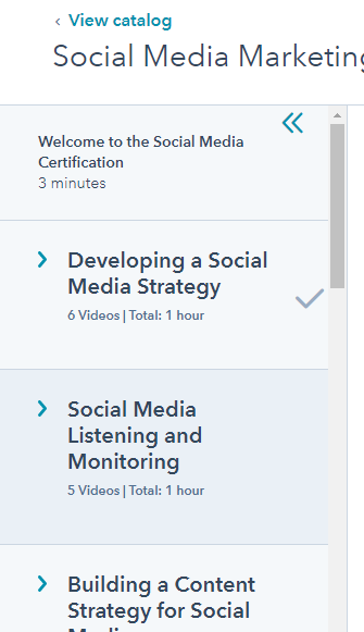 EatBuildPlay's tweet image. This is the sidebar menu in HubSpot Academy. Good example of UX design, makes it easy to navigate the entire course and understand your progress. #elearning #LMSadoption