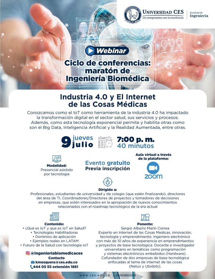 Sector salud 💊🧬: internet de las cosas en la Industria 4.0 ⌚📱
Nos unimos la Universidad y la empresa para trabajar de la mano. Inscripciones en: bit.ly/BME-WEB8 <a href="/ingbiocol/">Ingeniería Biomédica</a> #internetdelascosas #biomedica <a href="/ingbiomedicaorg/">ing.biomedica.org</a>