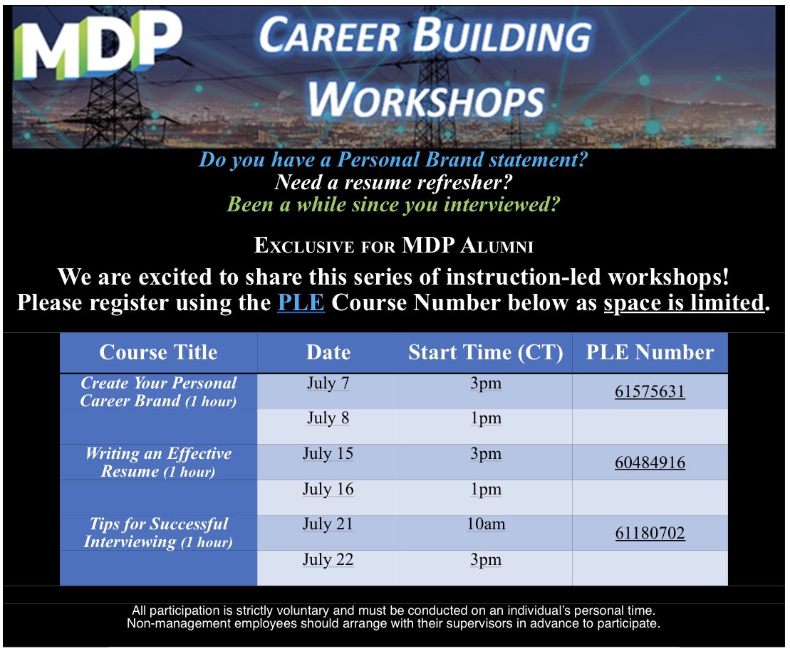 MDPAlumni's tweet photo. 🗣MDP Alumni!  Thirsty for additional development?  We can help you with that!

Don’t forget to enroll in these workshops that were designed with you in mind!  Space is limited, reserve today!

#MDPalumLIFE #LifeAtAtt #Engage #Connect #Serve #Leadership #Community #Development https://t.co/VaHrBq742g