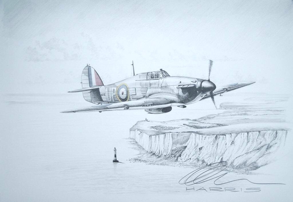 AviationArtist's tweet photo. @pettore @SocietySpitfire I was very fortunate to have corresponded with him in the 90's when he kindly told me all about the loss of his Hurricane on 15th September 1940 and have been painting and drawing his aircraft ever since in tribute. Even my profile picture features his Hurricane! https://t.co/o6giT9S9Ud