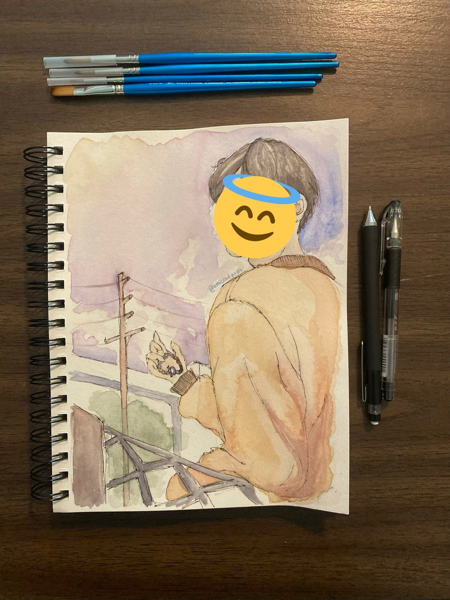 amiciadaras's tweet photo. i’m horrible at faces so we’re just gonna cover that part up but since i’m not a writertiny or smartiny I wanted to participate in the comback so I drew #Seonghwa_Memory #ATEEZ #ATEEZfanart https://t.co/oBZjXwqLr6