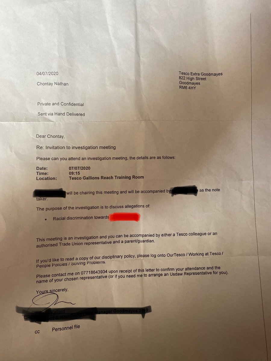 After a meeting over a month ago about the initial incident. The online delivery manager (in red) has now decided to come forward to put in a racial grievance against me ... a white manager who has not been punished for her blatant racism.