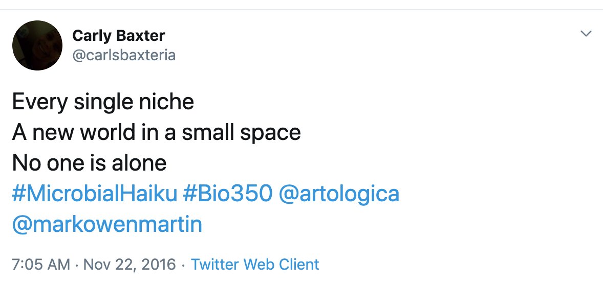 markowenmartin's tweet photo. I wish that there was a collection of microbiological poetry out there. If anyone knows of any, could you post and hashtag it: #MicrobiologyPoems? Some examples of #MicrobialHaiku. @ASMicrobiology @univpugetsound https://t.co/P8LKiucU3v