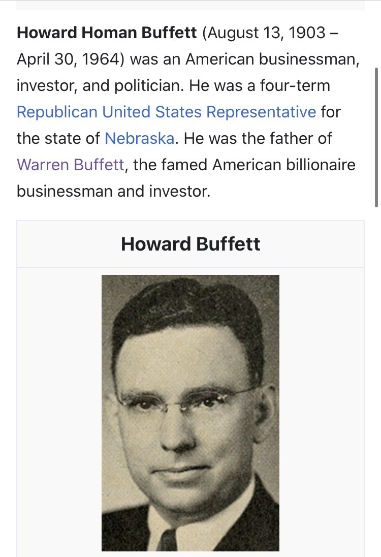 The tale of Warren Buffett is told as if he was a scrappy upstart living in a lower-middle class suburban home in Omaha who had a knack for investing. In reality his dad was a congressman (and Bob Taft’s campaign manager!) and, uh...