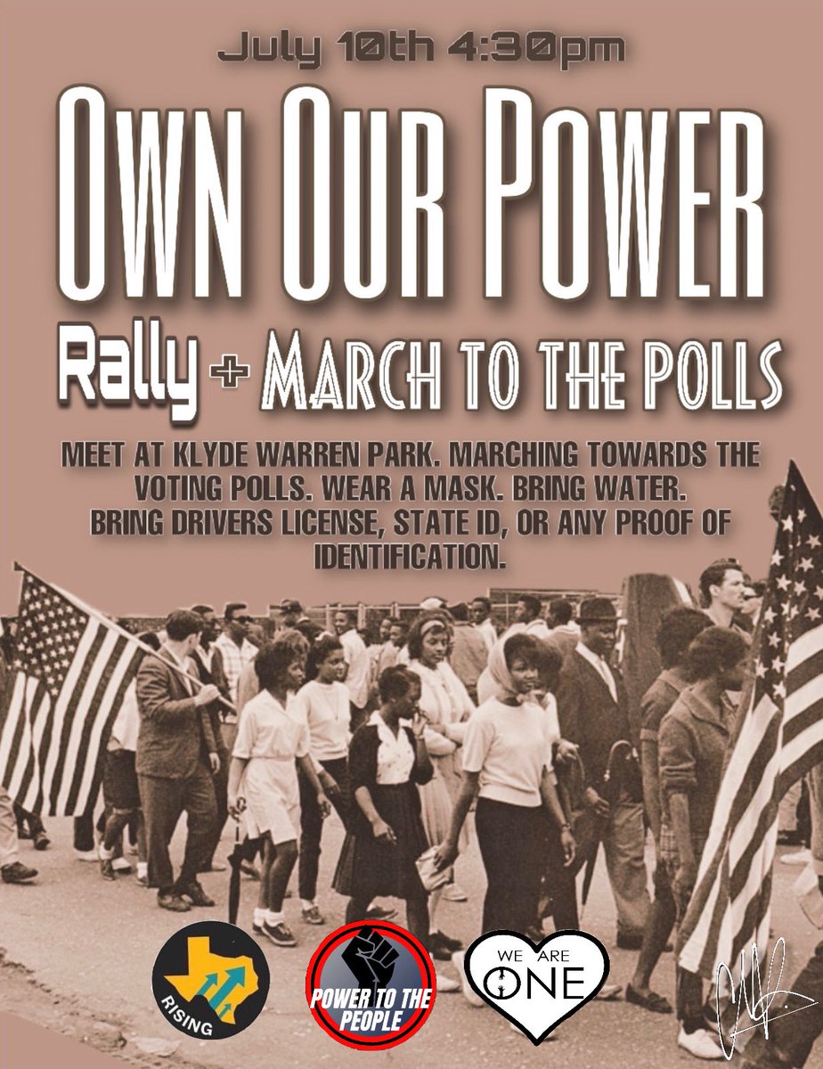cgprojectTX's tweet image. July 10th we are hosting a rally/march to the polls! 4:30 at Kylde Warren Park! Along with @texasrisingtwu and so many more! Let’s own our power and exercise our right to vote together!