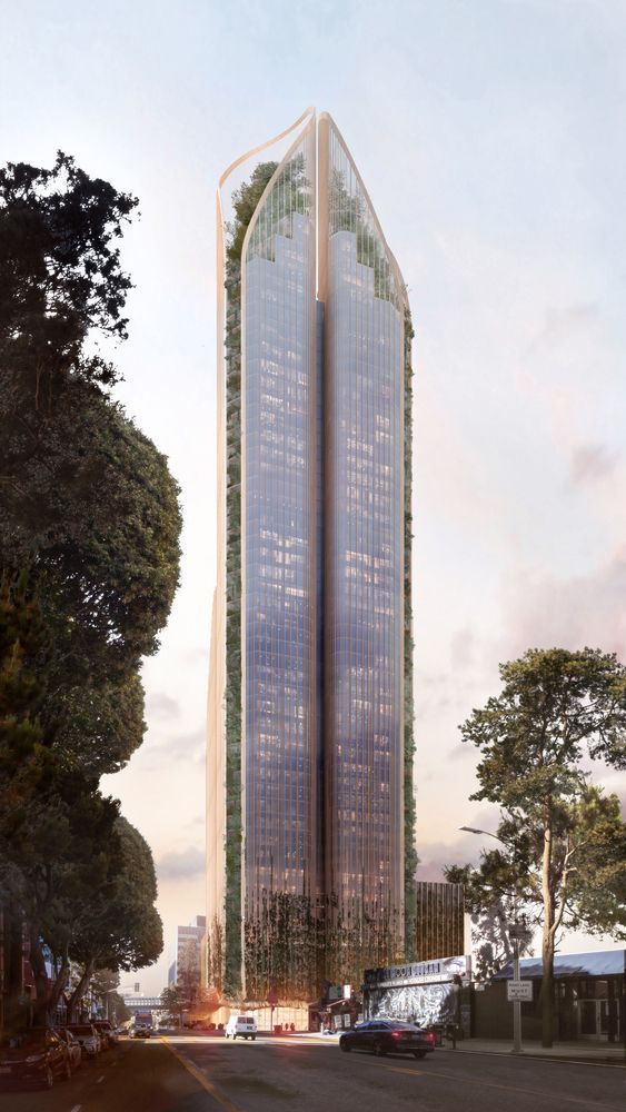 TheB1M's tweet photo. This $500M tower in Los Angeles will focus on wellbeing and was inspired by California's giant redwoods - https://t.co/4Zey6bIY5e #construction #architecture #wellbeing #losangeles https://t.co/acXK4IFRC1