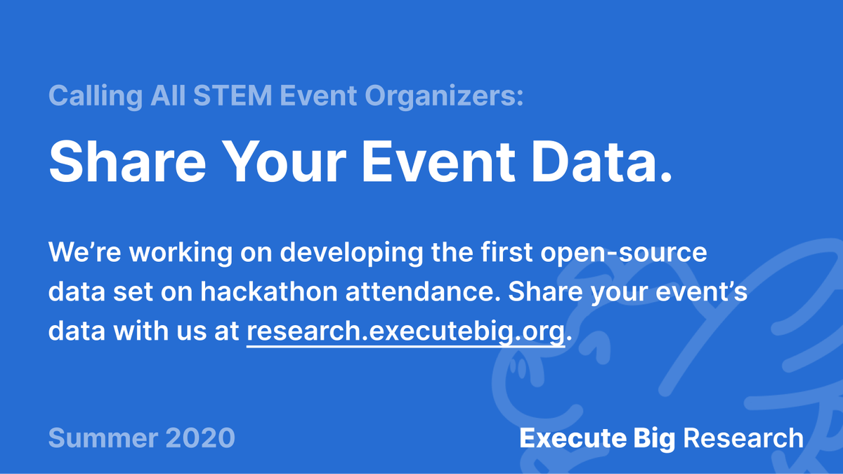 ExecuteBig's tweet photo. 📣We're excited to launch Execute Big Research! To better identify trends in URM STEM event attendance and develop ways to improve diversity in CS, we're amassing the first open-source data set on STEM event attendees, but we need your help—learn how at https://t.co/taw0cjLU9S 🔍 https://t.co/tXQb4nD467