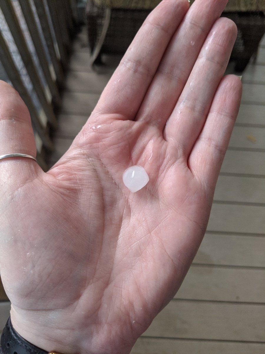S1owRiot's tweet photo. Dining in the sun room during a "severe thunderstorm" was amazing! CG #lightning, LOUD cracks of #thunder, hail the size of marbles. (It hurt retrieving this hailstone)
I love weather like this!
#MDStorm https://t.co/1MDPiPqMVW