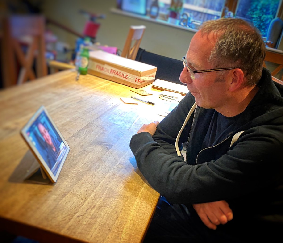 RuthHGreen's tweet photo. Happy 50th Brithday @juanchorizo and thank you @pattykinskins for helping with a lovely surprise - how special to have a Zoom call with your favourite lockdown musician! #TheWindandTheWave https://t.co/7XVmM9Y0PD