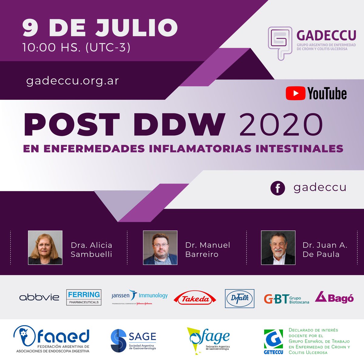 sage_gastro's tweet photo. 📢Los invitamos a la Post DDW 2020 en Enfermedades Inflamatorias Intestinales (EII)
📆9 de julio a las 10 hs.
▶️Transmisión en vivo mediante YouTube:
https://t.co/b8Auk2hrB7
.
.
.
#SAGE #Gadeccu #DDW2020 https://t.co/qwTPb6Rj6d