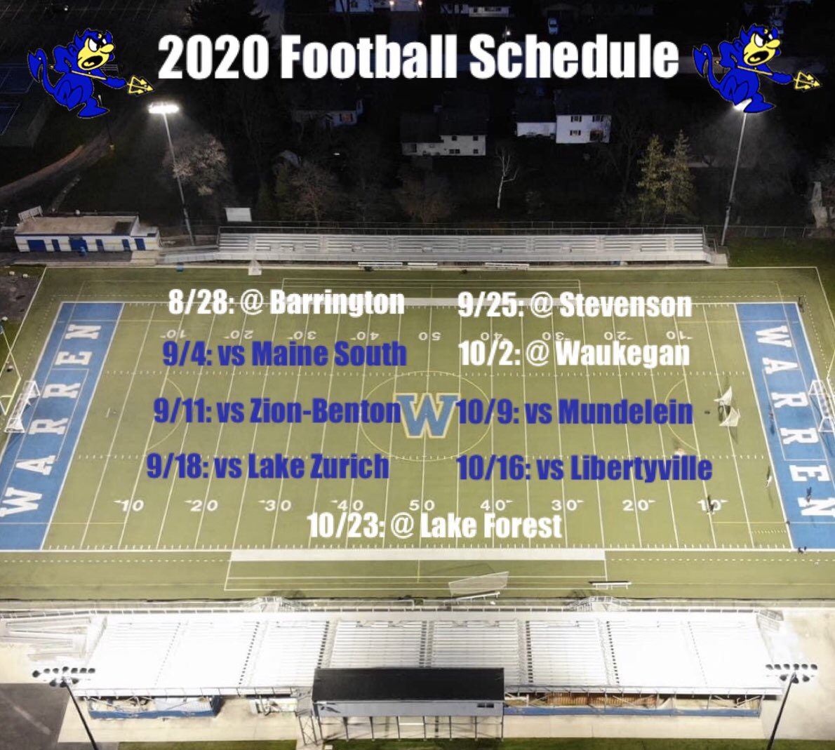 THETOWNSHIPwth1's tweet photo. The IHSA has released the schedule for the 2020 Football Season. Take a look at the schedule for the 2019 8A Runner-Up @wthsfb. Make sure you wear your masks and maintain safe social distancing in order for this season to happen! #RevengeTour 

@EDGYTIM @JoeAguilar64 @B1ueCrew https://t.co/AGD7yvI7iS