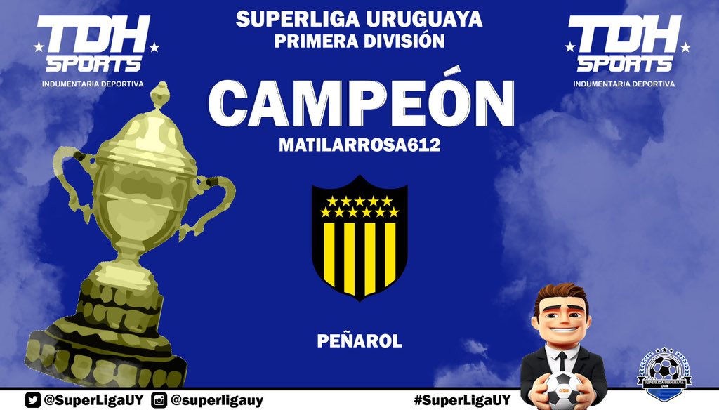 SuperLigaUY's tweet photo. ¡TENEMOS CAMPEÓN! 🅰️

En un apretado final mano a mano entre Boston River (@Brenixp3) y Peñarol, el manya se queda con el primer torneo #SuperLigaUY📱y es el nuevo campeón de la primera división.

¡FELICITACIONES @Matilarrosa612 !

#SuperLigaUY📱 https://t.co/A2djXv3IJQ