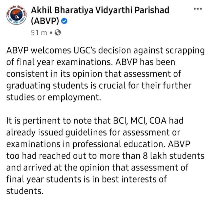 Furkanrshaikh's tweet photo. #ABVPSharmKaro
Abvp will never support students to protest against UGC guidelines. You can only pretend to be students.
Shame on you ABVP. #cancelfinalyearexam 
#ShameOnUGC 
#Nios_students https://t.co/f2s7fAUuRX