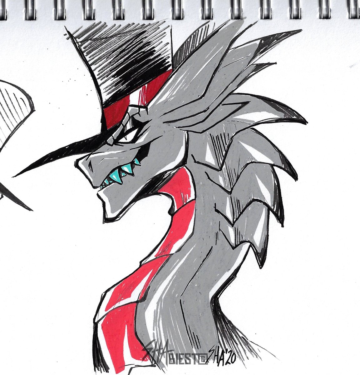 ShaBiest's tweet photo. I asked my mom what to draw and she said: Black Hat! Since I want to figure out to draw him a little bit different I thought I might give it a go x) 
Soon? Maybe.

#Dragonous #dragonhat #blackhat #black_hat #dragon #dragonart #traditionalart #acrylicpen https://t.co/mU9m85SH9O