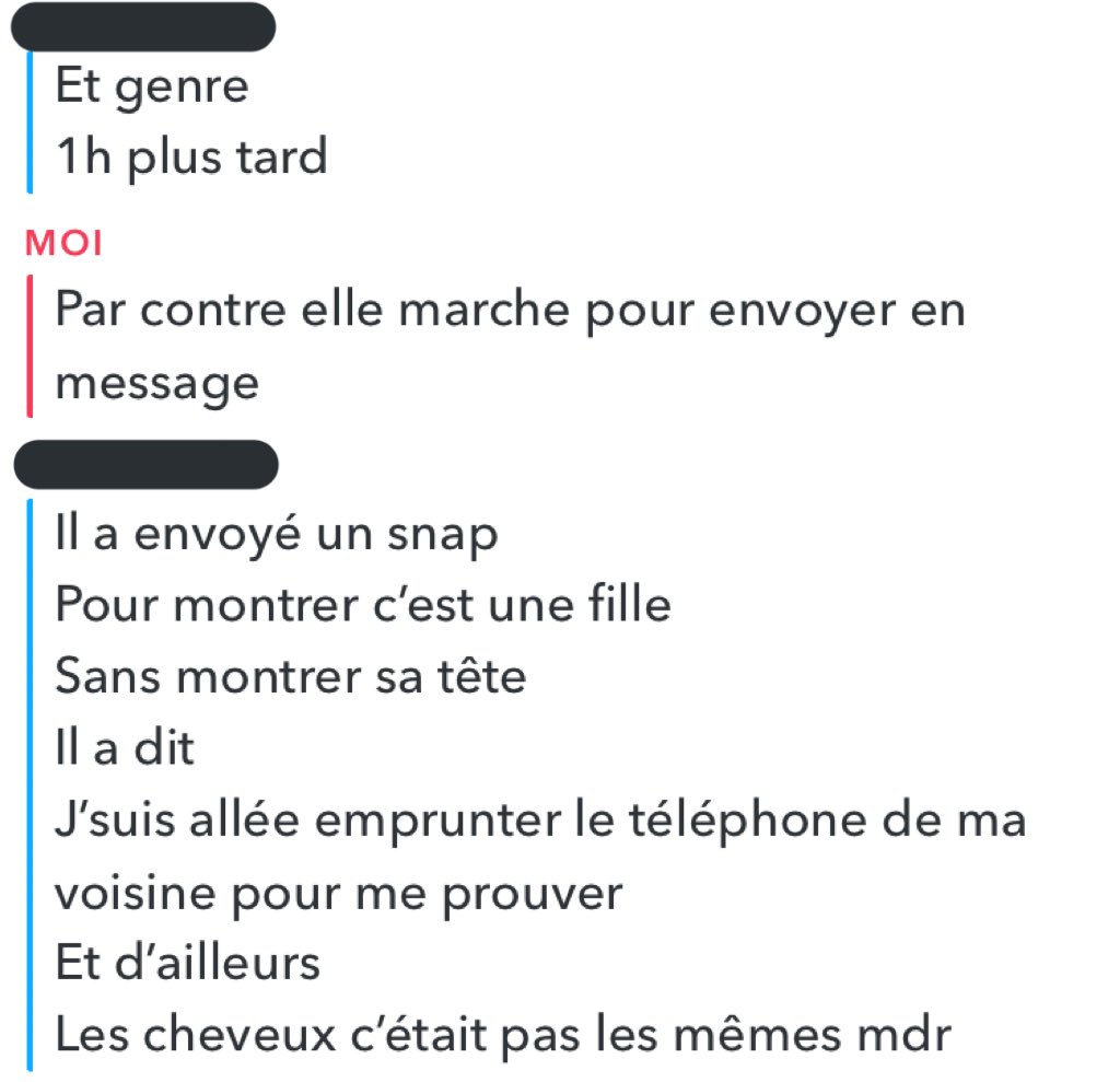 Sauf qu’une personne du groupe paraissait bizarre, ma pote avait des doutes à son égard, je vous laisse lire :