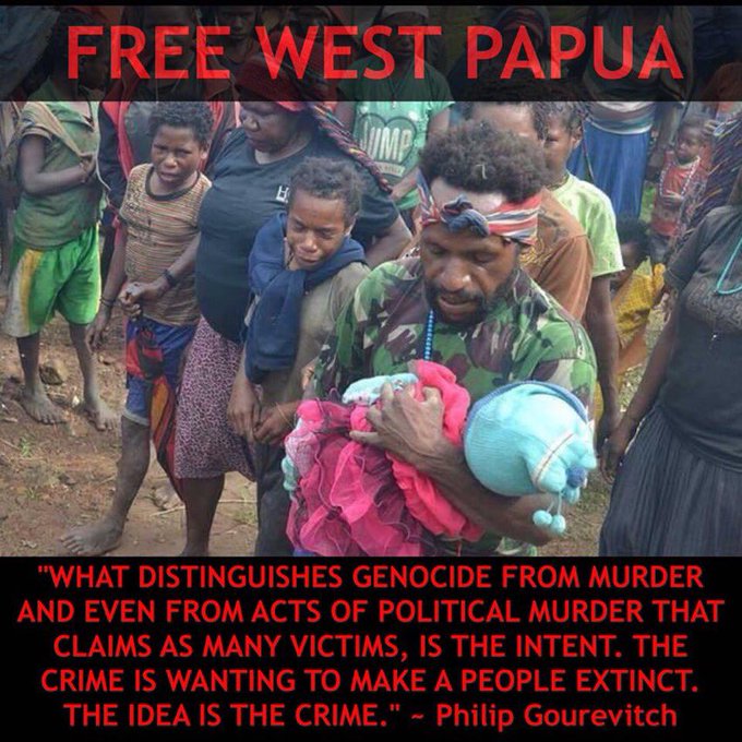 PurePapua's tweet photo. #WestPapua They made us 'illegal'. Our 'lives' are illegal on their land, whilst their massacres are service to their country on ours.

#Biak, #Paniai #Tolikara #Wasior #Wamena #Mapenduma #Nduga massacres. 

Indon don't give a fuck about #humanrights https://t.co/u5XPN6q9Kg