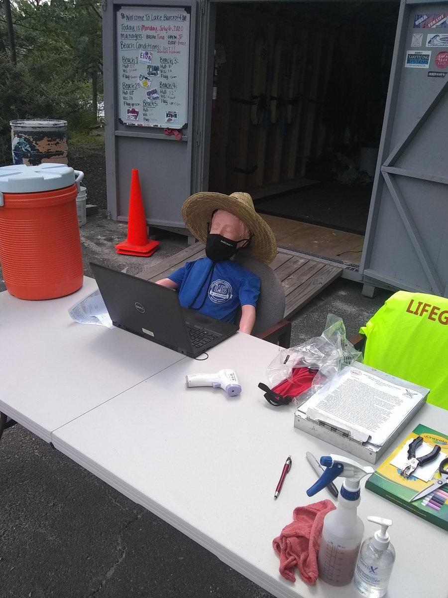 BarcroftBeach's tweet photo. Day 1 for #USLA #JrLifeguard #camp.

Training manikin Timmy was ready to check 25 kids in while following proper #SocialDistancing protocols.

Masks for all. Hand sanitizer and disinfectant always available.

@uslifesaving
@Jrguards @RedCross https://t.co/1RoIgRczLh