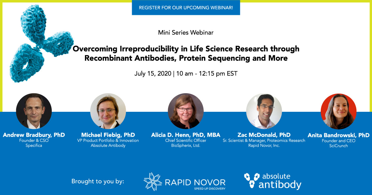 rapidnovor's tweet photo. Tune in July 15 to hear from some of the leading researchers dedicated to overcoming irreproducibility.

Learn how to safeguard your research with recombinant Abs, cell culturing procedures, Ab  protein sequences &amp; reference identifiers.

Save your seat: https://t.co/yCVim3cn6h https://t.co/q5mFXhSVYa