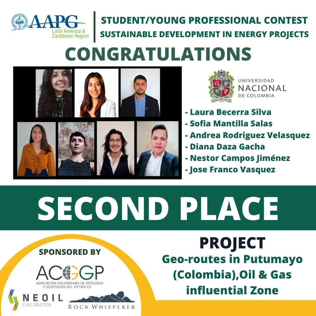 AAPGStudents's tweet photo. Congratulations to the Second Place Team in the #AAPGLACR Student/YoungProfessionals Sustainable Development in Energy Projects Contest! #AAPG #GeoscienceStudents #GeoscienceCareers https://t.co/VmlpQooAUh