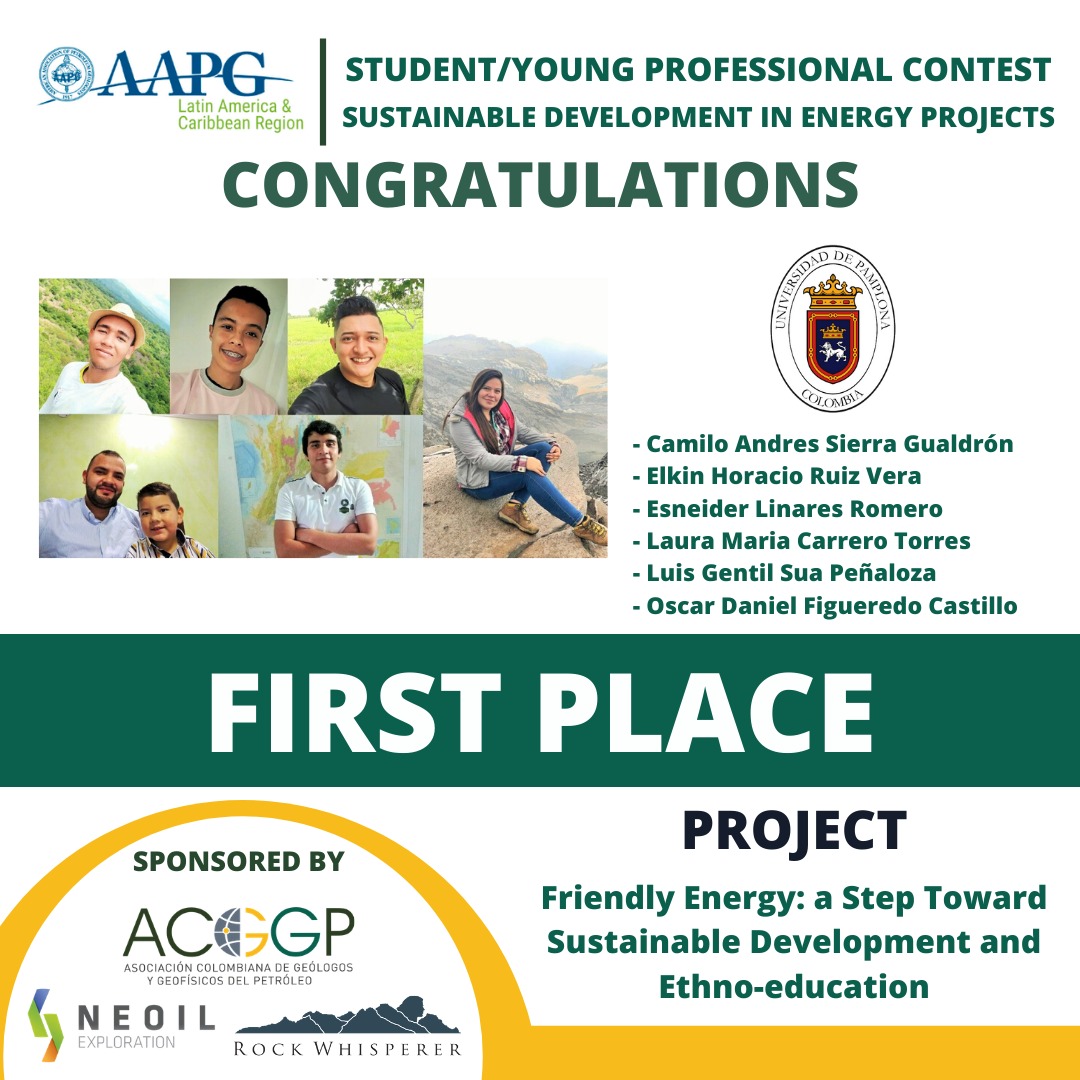 AAPGStudents's tweet photo. Here is the First Place Team in the #AAPGLACR Student/YoungProfessionals Sustainable Development in Energy Projects Contest! CONGRATULATIONS!
#AAPG #GeoscienceStudents #GeoscienceCareers https://t.co/GccD2TGT44