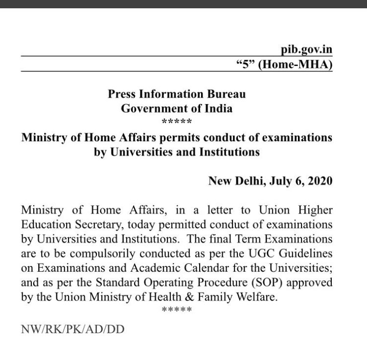 ayusharora45's tweet photo. The Ministry of Home Affairs, today allow universities and educational institutions to conduct end term exams
Dear, UGC please think about students life &amp; future and not your fees and administration status
Within 1 month India lead in top 3 worst hit country
#Cancel_Exam2020 https://t.co/q5CEB1haK1