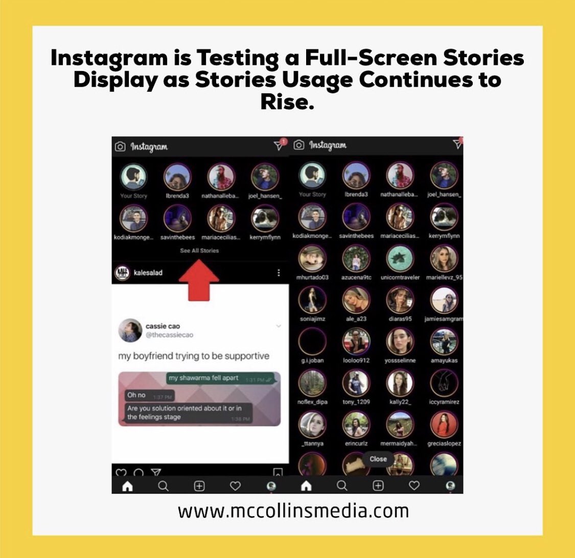 Instagram is testing Full Screen Stories Display.