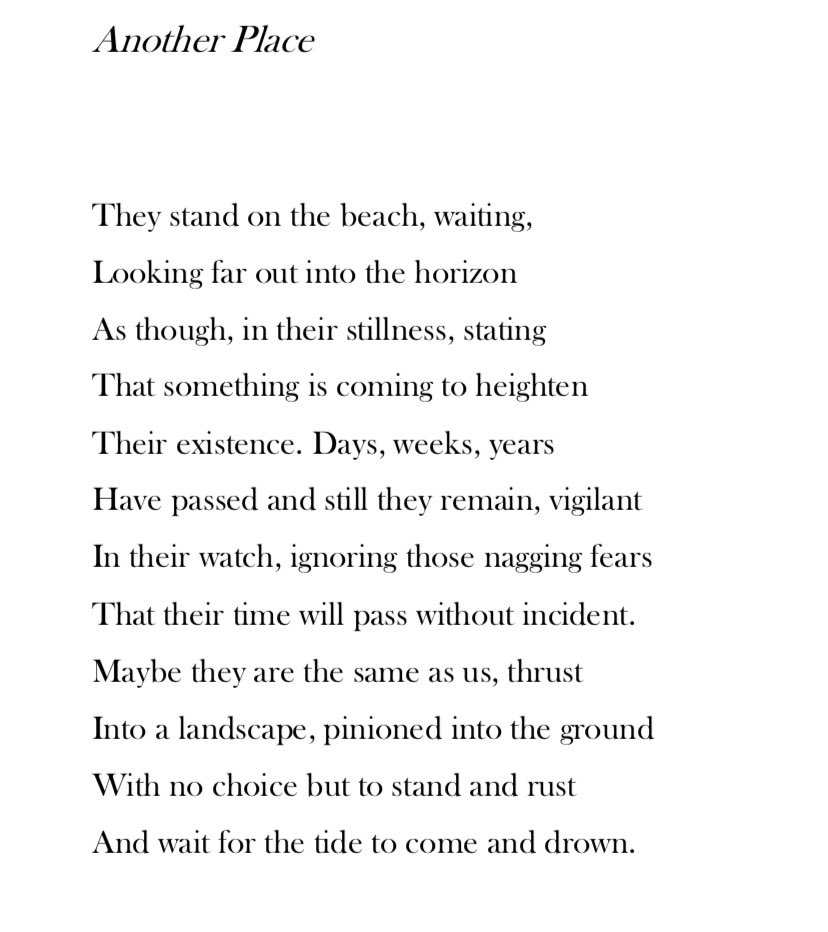 c_bancroft_poet's tweet photo. Mine is this one based on the Anthony Gormley statues at Crosby in Merseyside. It’s not the best poem but I like. I’ve retired it now from active duty. https://t.co/Bt2D4nmy5p