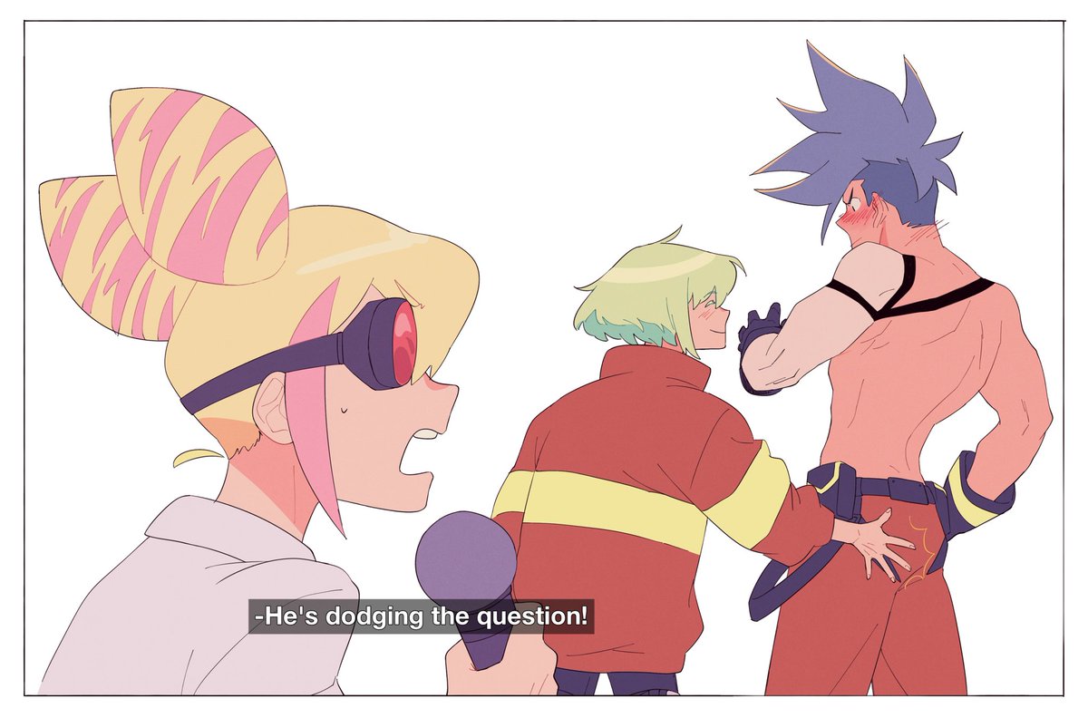 cyndachoo's tweet photo. galo’s google search history: is it gay to kiss your homie, is it gay if your homie slaps your ass, how to ask out a former arsonist #promare #galolio https://t.co/6M5FxN3Sdj