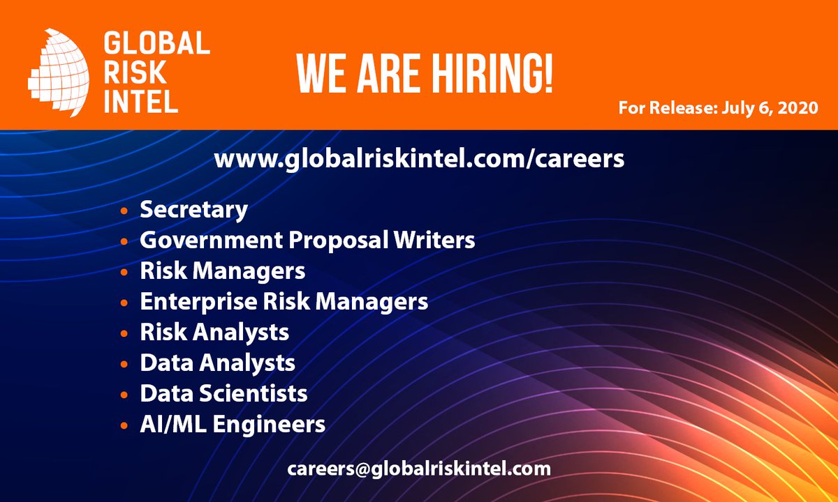 GlobalRiskIntel's tweet photo. We are hiring! New positions being added!

Visit https://t.co/W2G8PXiJ5h for the latest posts and more information!

#GlobalRiskIntel #Hiring https://t.co/5hNjQOK3F9