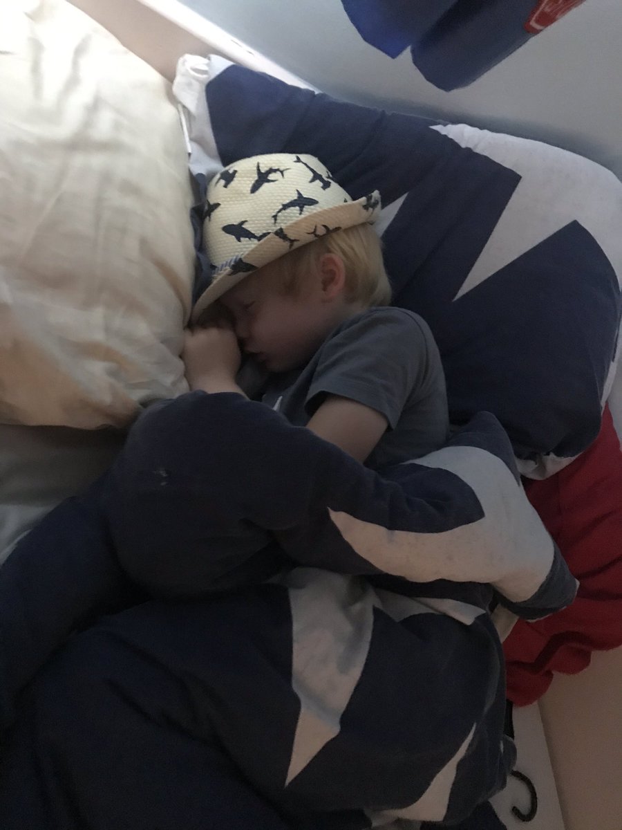 GaryAPhilipson's tweet photo. Just look at this boy! I love him to bits. Falling asleep whilst enjoying #HatFun https://t.co/CrjQX1cKBZ