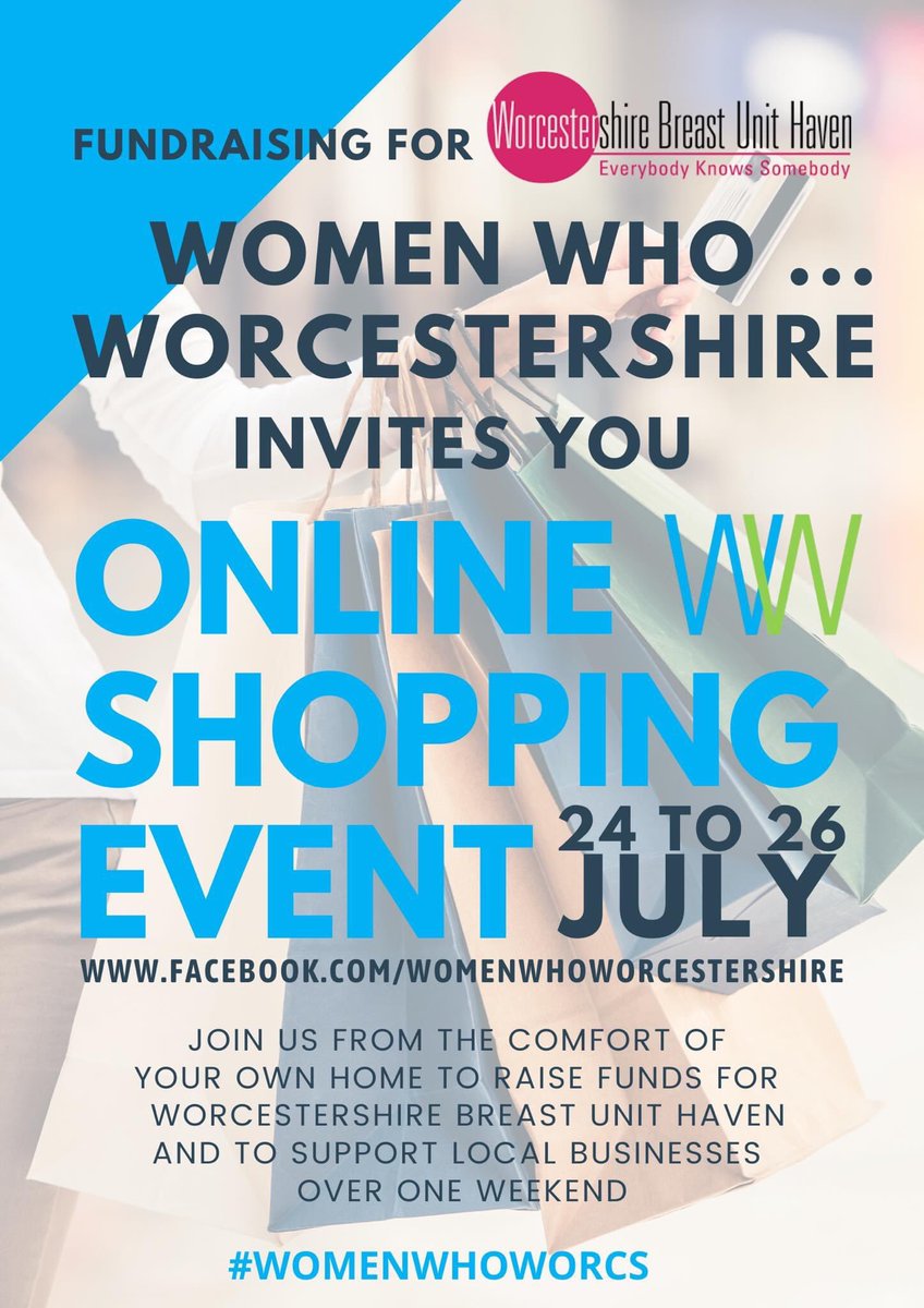 WomenWhoWorcs's tweet photo. Have you heard the news?

SAVE THE DATE 

We proudly announce that from 6pm on 24th July we will be hosting an online shopping event on our Women Who, Worcestershire Facebook Page in aid of 
@wbuhaven

#womenwhoworcs #worcestershirehour https://t.co/VtYdPH6k0D