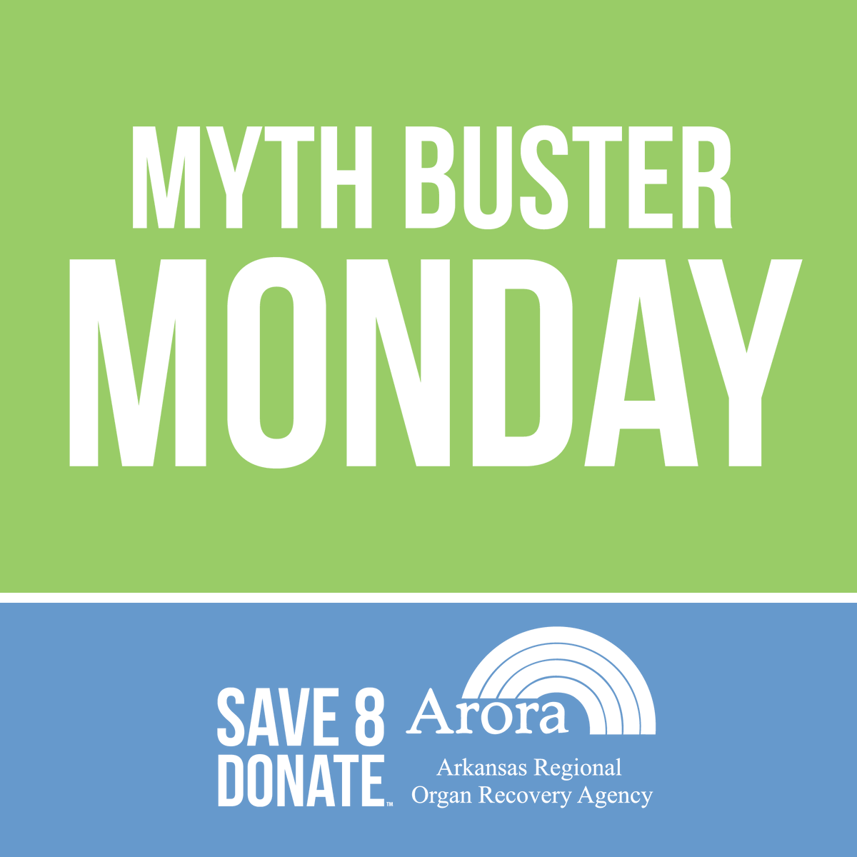 DonateLifeAR's tweet photo. Myth: I have a medical condition, so I can't be a donor. Fact: Anyone, regardless of age or medical history, can sign up to become a donor. Even with an illness, your organs and tissue may still be able to be used to restore the lives of others. #Save8Donate https://t.co/4TfCZoWoGN